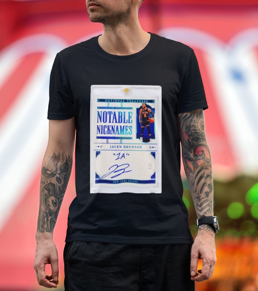Jalen Brunson New York Knicks National Treasures Notable Nicknames 1A Autograph 1/1 Trading Card T-Shirt