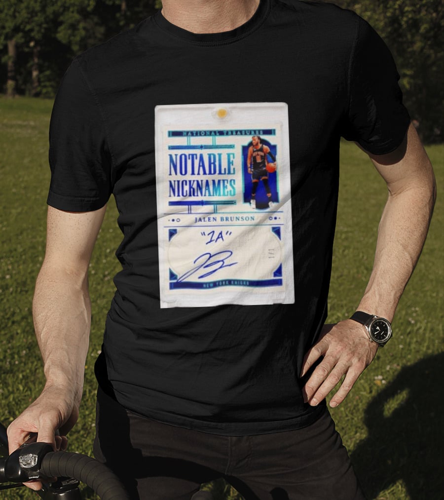 Jalen Brunson New York Knicks National Treasures Notable Nicknames 1A Autograph 1/1 Trading Card T-Shirt