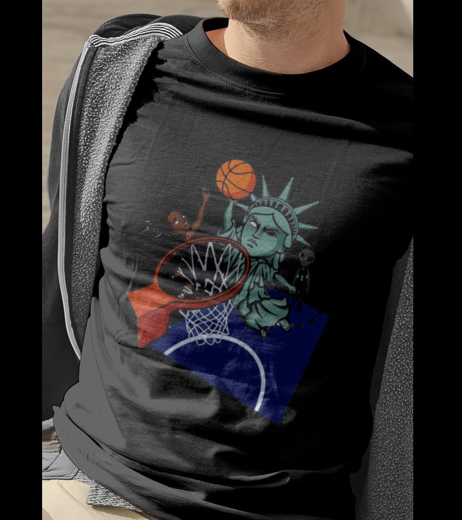 Statue Of Liberty Basketball Dunk With Alien And Athlete Joe Maracic T-Shirt