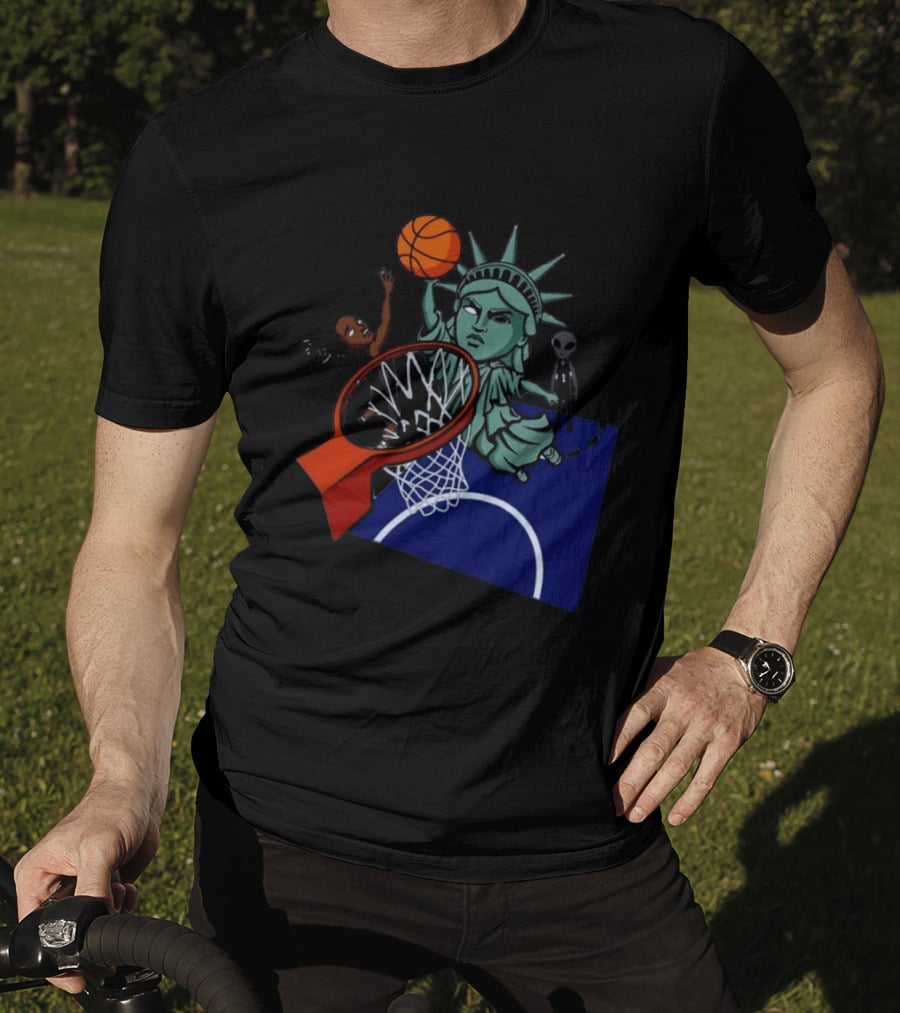 Statue Of Liberty Basketball Dunk With Alien And Athlete Joe Maracic T-Shirt