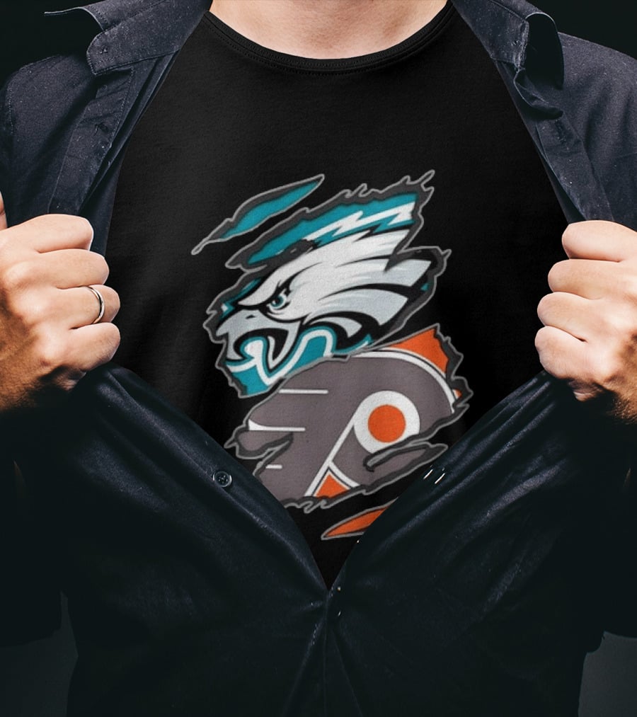 Philadelphia Eagles And Philadelphia Flyers Ripped Tear Sports Team T-Shirt