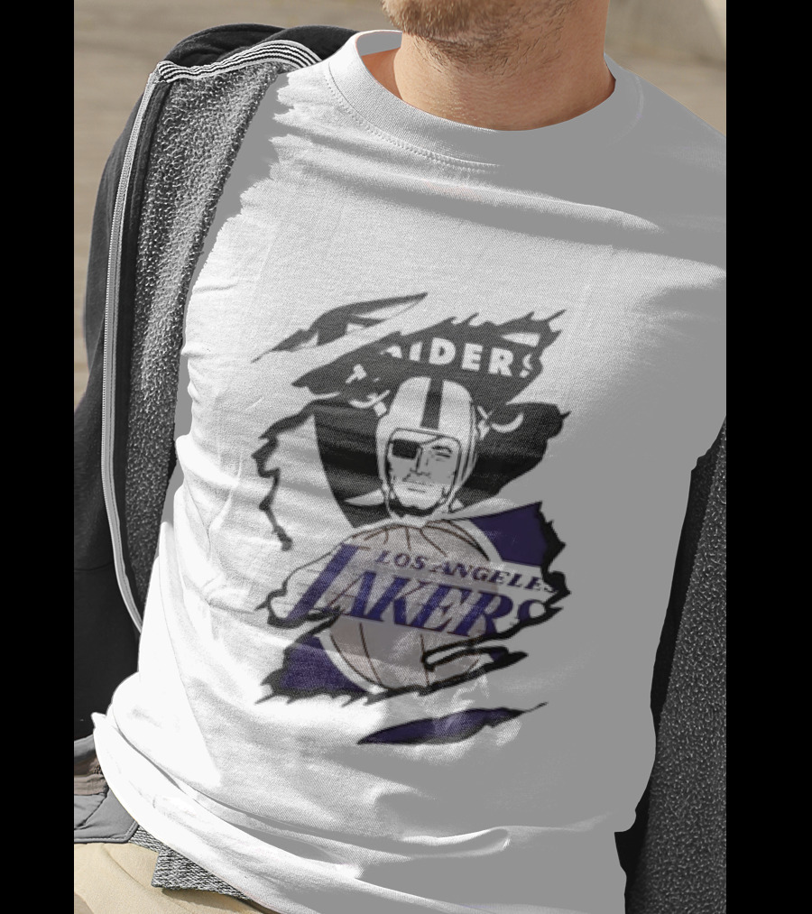 Las Vegas Raiders Los Angeles Lakers Beneath The Surface Raiders Helmet Basketball Fusion T-Shirt