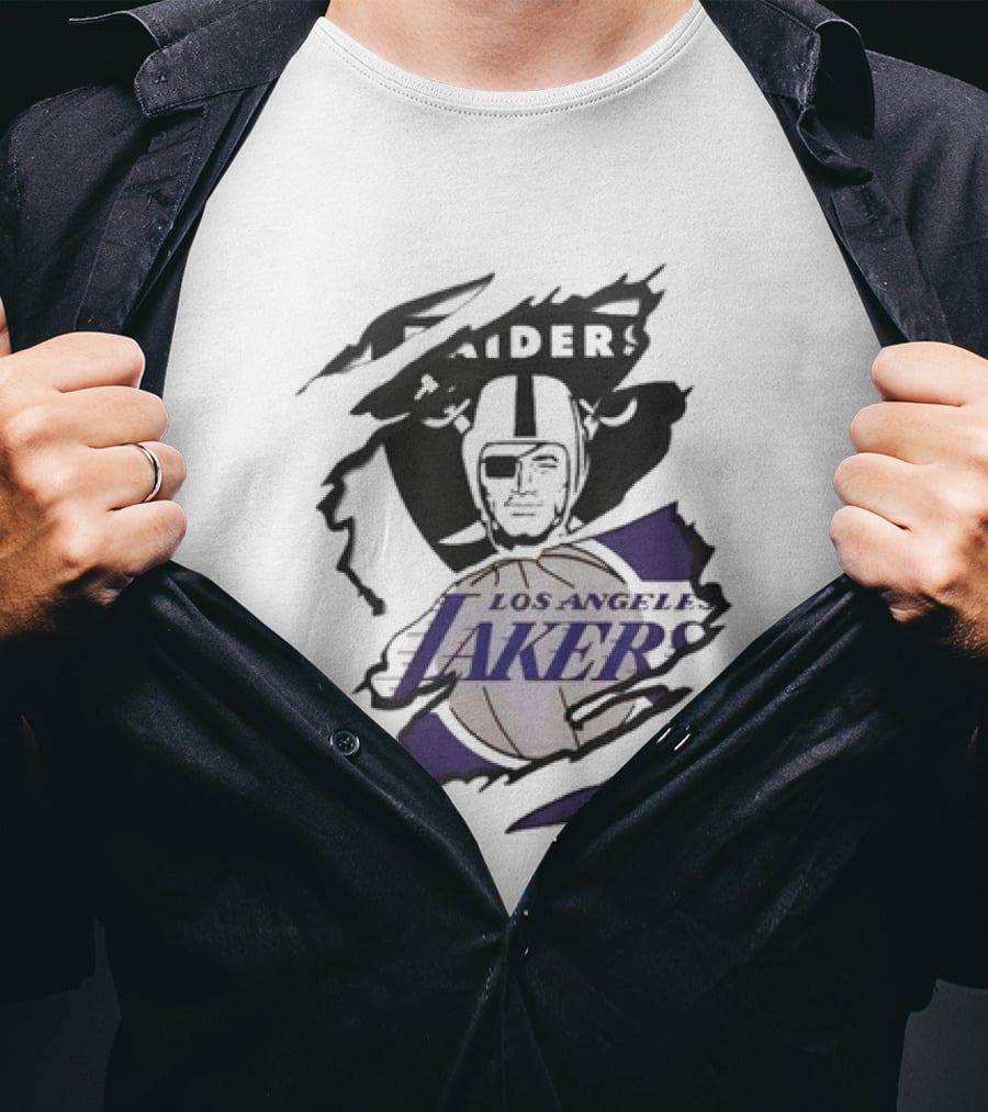 Las Vegas Raiders Los Angeles Lakers Beneath The Surface Raiders Helmet Basketball Fusion T-Shirt
