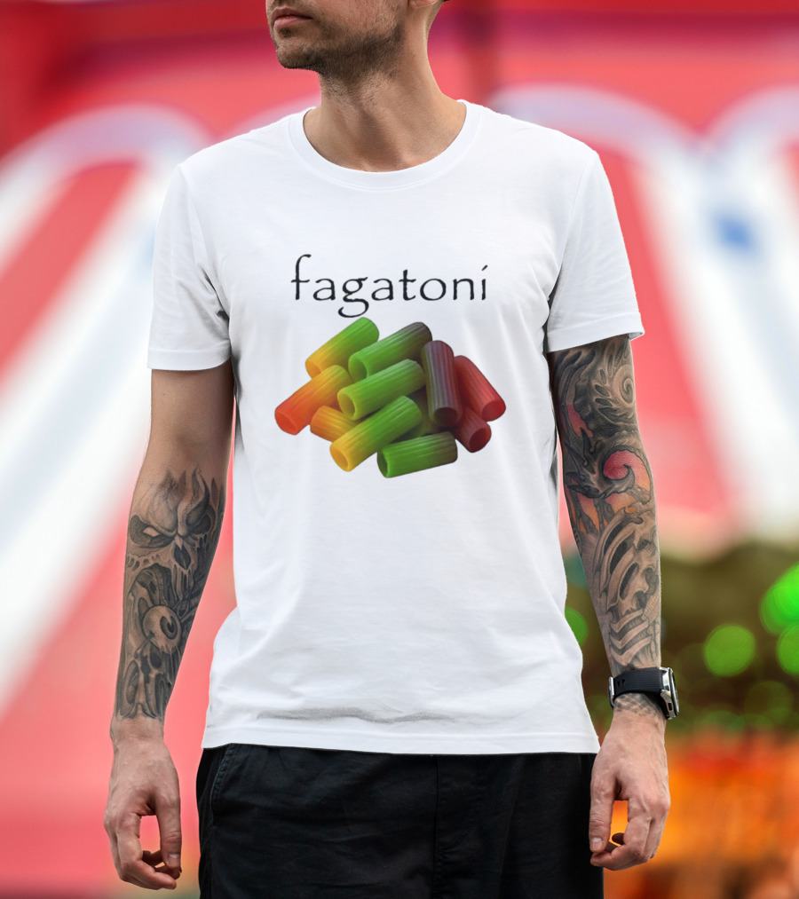Fagatoni Rainbow Rigatoni Pasta Food Joke Pun LGBTQ+ Pride Humor T-Shirt