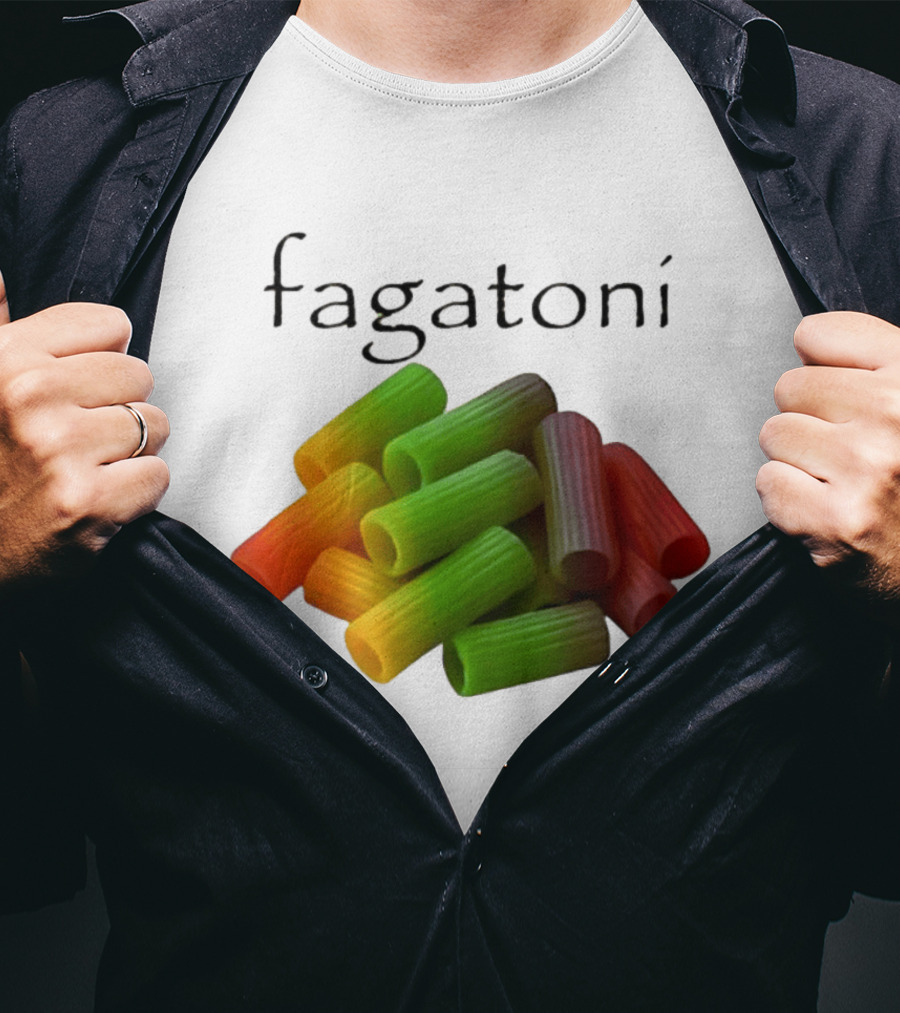 Fagatoni Rainbow Rigatoni Pasta Food Joke Pun LGBTQ+ Pride Humor T-Shirt