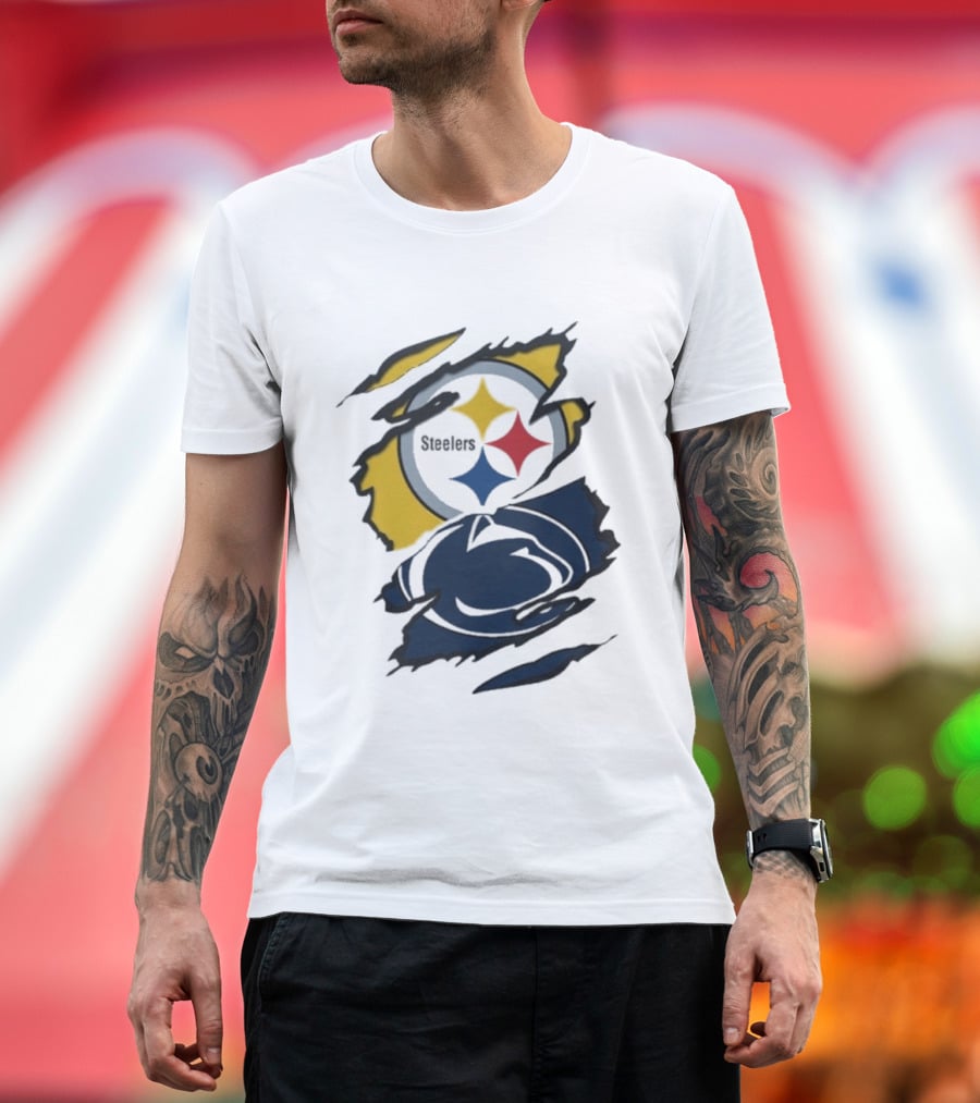 Pittsburgh Steelers Penn State Scratched Logo Fusion Beneath The Surface T-Shirt