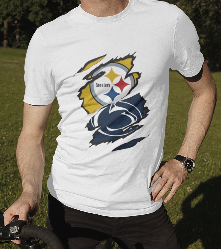Pittsburgh Steelers Penn State Scratched Logo Fusion Beneath The Surface T-Shirt