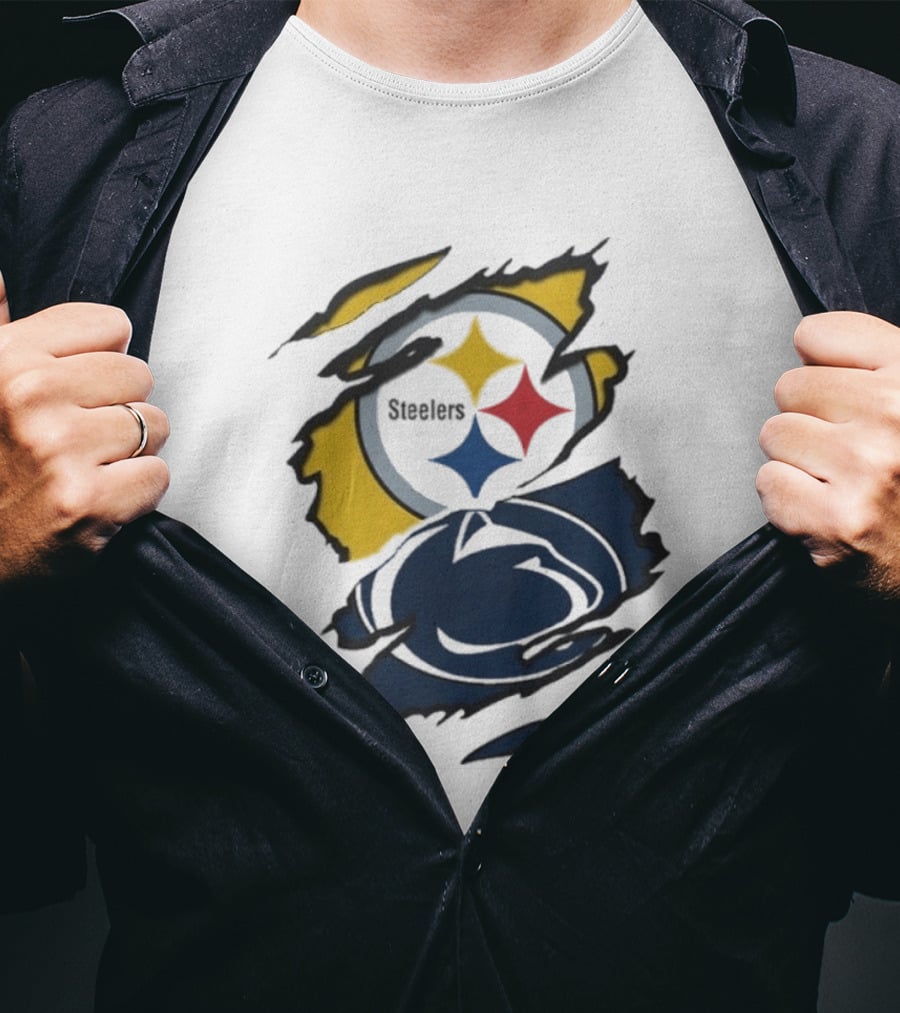 Pittsburgh Steelers Penn State Scratched Logo Fusion Beneath The Surface T-Shirt