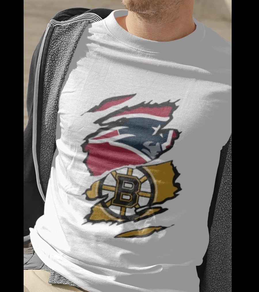 New England Patriots Boston Bruins Beneath The Surface Team Crossover Heritage T-Shirt