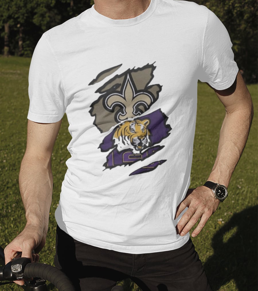 New Orleans Saints LSU Tigers Beneath The Surface Fleur De Lis Tiger Split T-Shirt