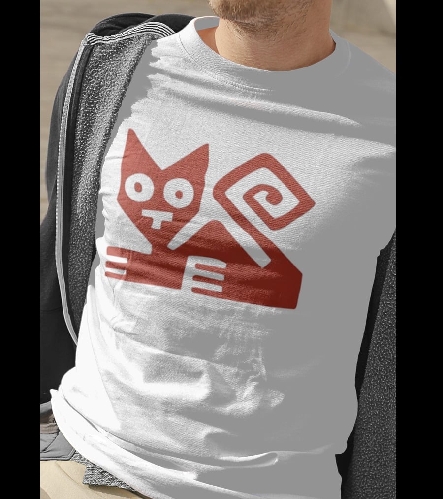 Peruvian Cat Nazca Lines Style Geometric Red T-Shirt