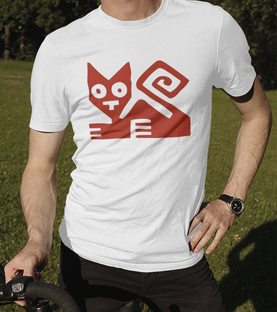 Peruvian Cat Nazca Lines Style Geometric Red T-Shirt