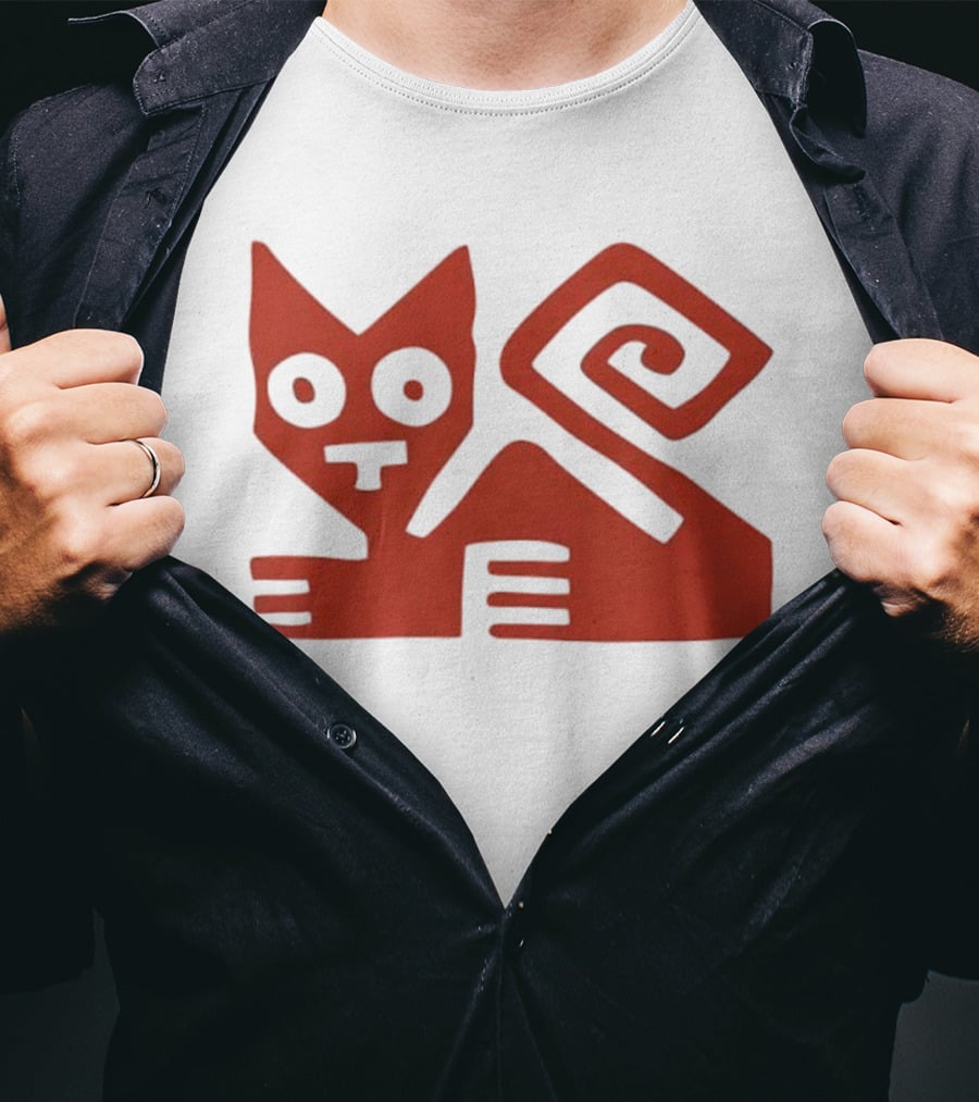 Peruvian Cat Nazca Lines Style Geometric Red T-Shirt