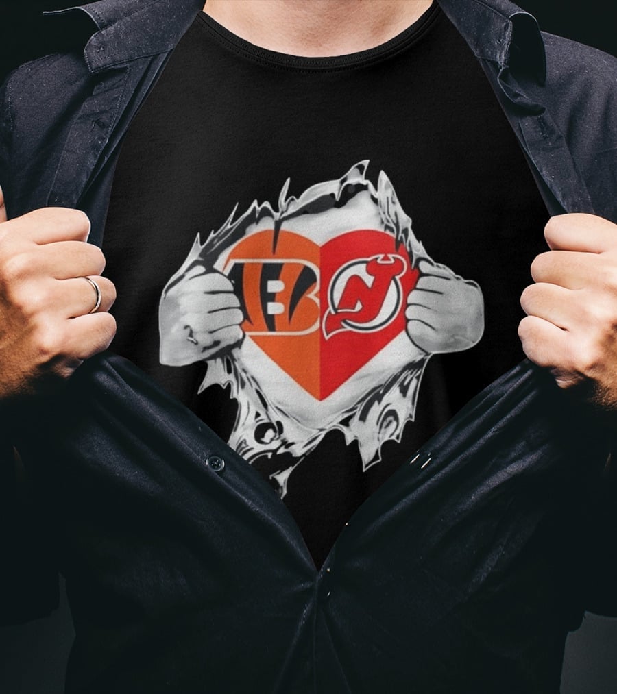 Bengals Devils Tattered Heart Shape Fan T-Shirt