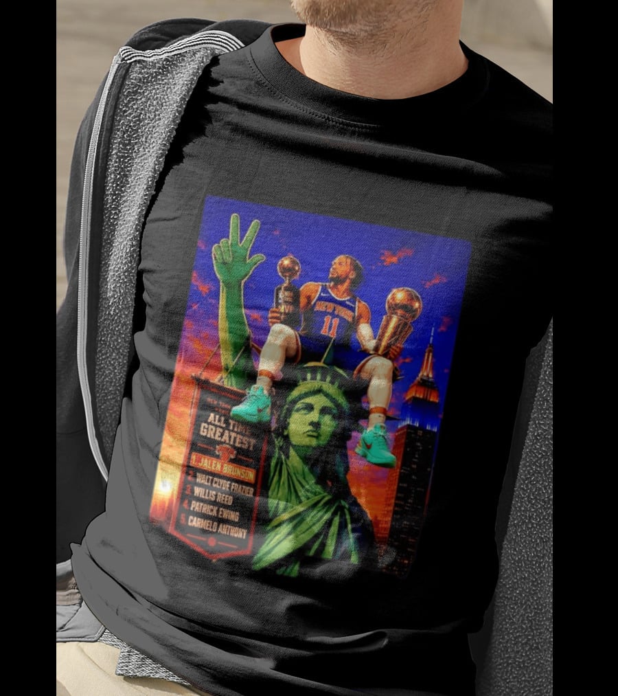 Jalen Brunson New York Knicks All Time Greatest List Liberty Statue T-Shirt
