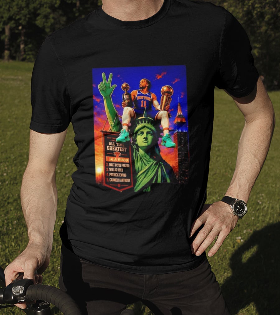 Jalen Brunson New York Knicks All Time Greatest List Liberty Statue T-Shirt