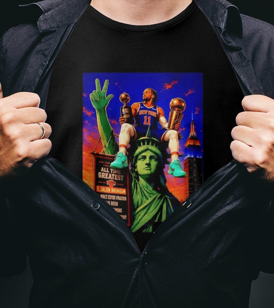 Jalen Brunson New York Knicks All Time Greatest List Liberty Statue T-Shirt