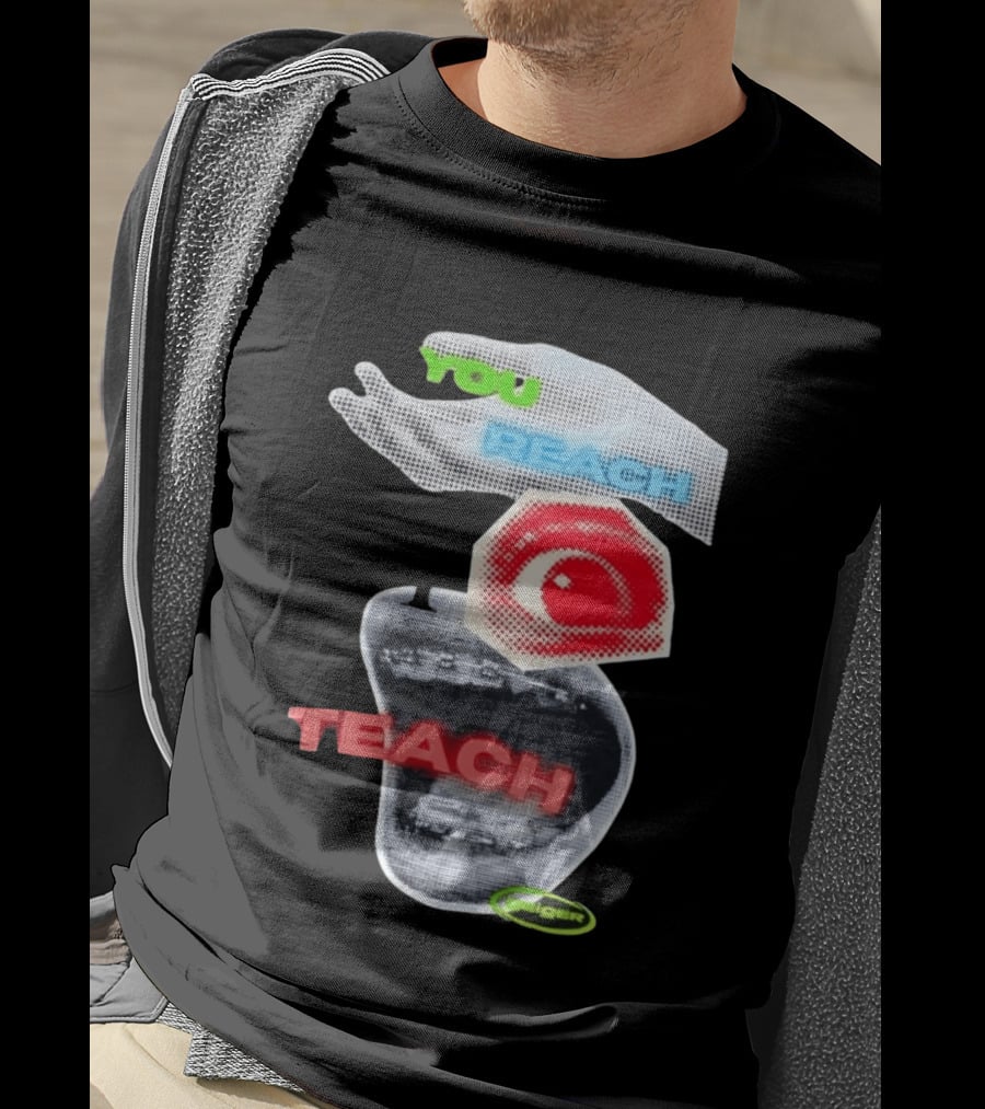 Geiger You Reach I Teach Hand Eye Mouth Collage T-Shirt