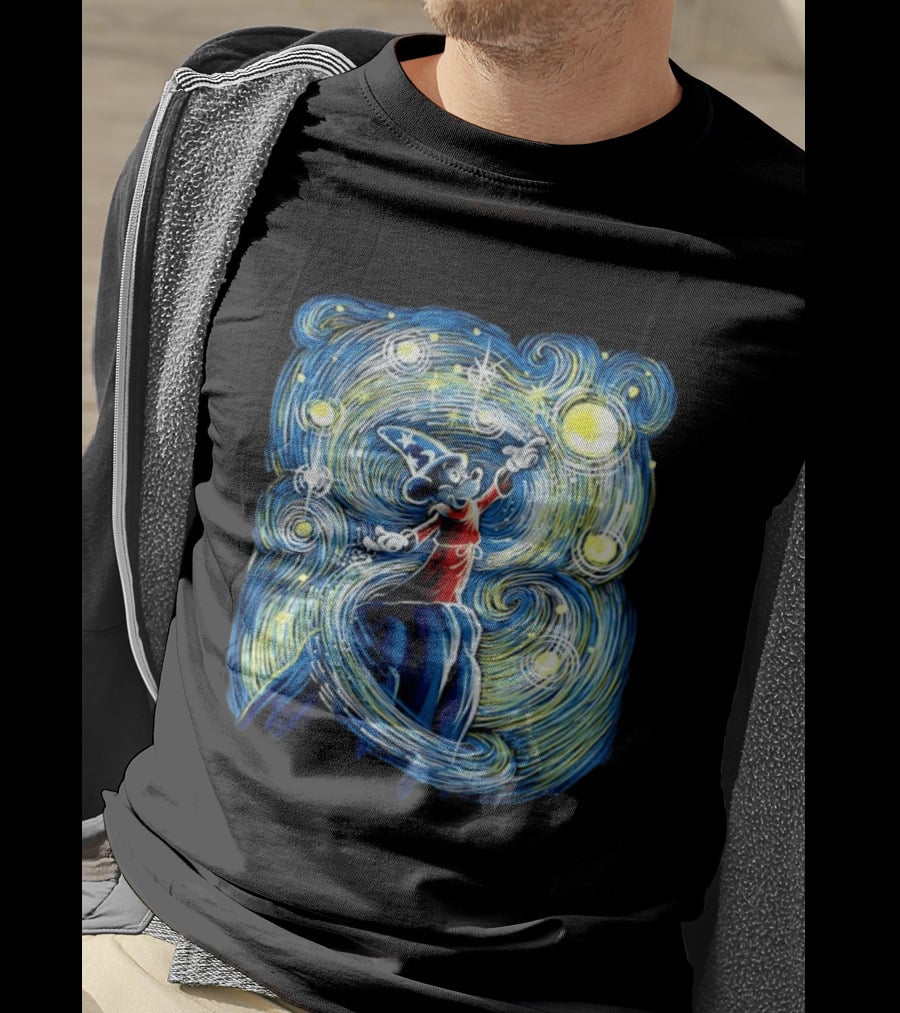 Sorcerer Mickey Mouse Fantasia Starry Night Whirlwind Stars T-Shirt