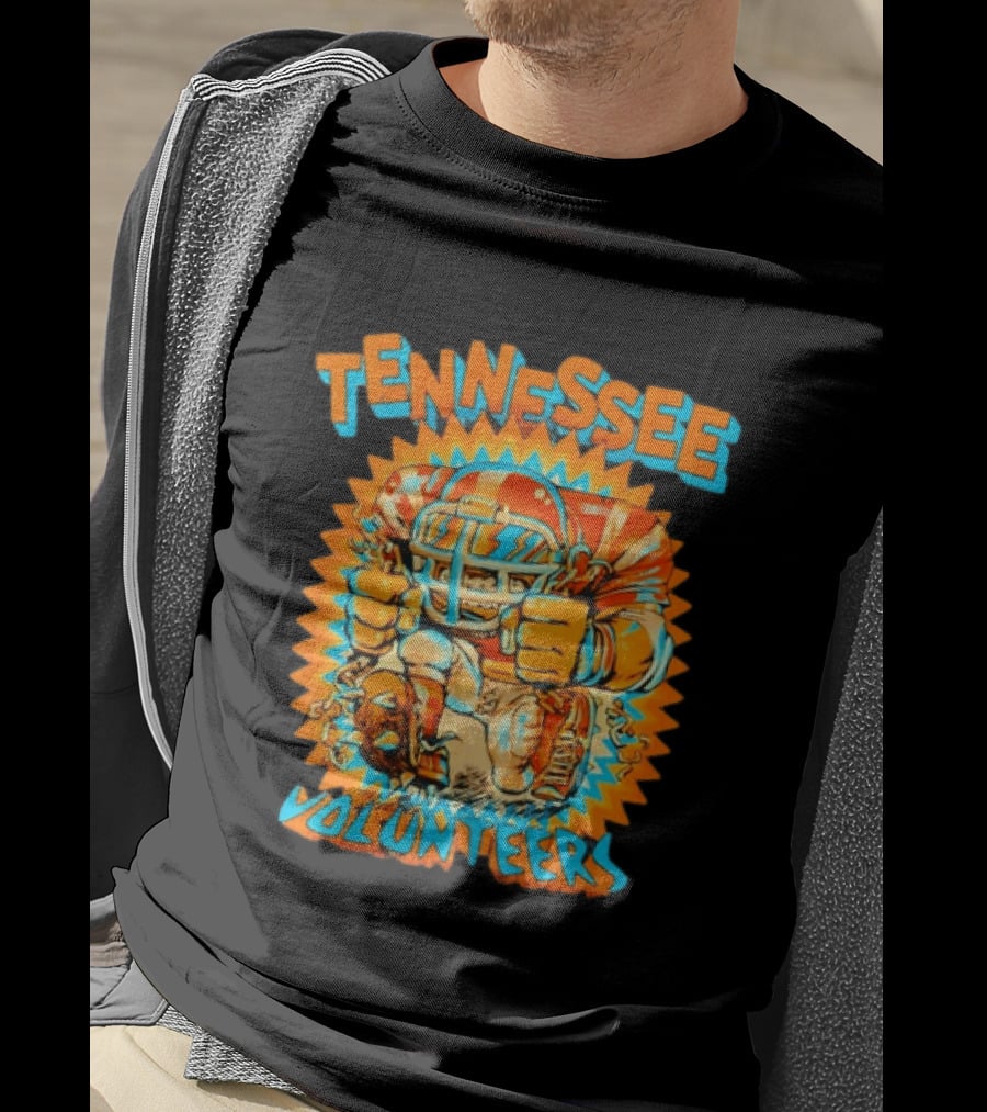 Tennessee Volunteers Football Player Breaking Chains Dynamic Orange Blue T-Shirt