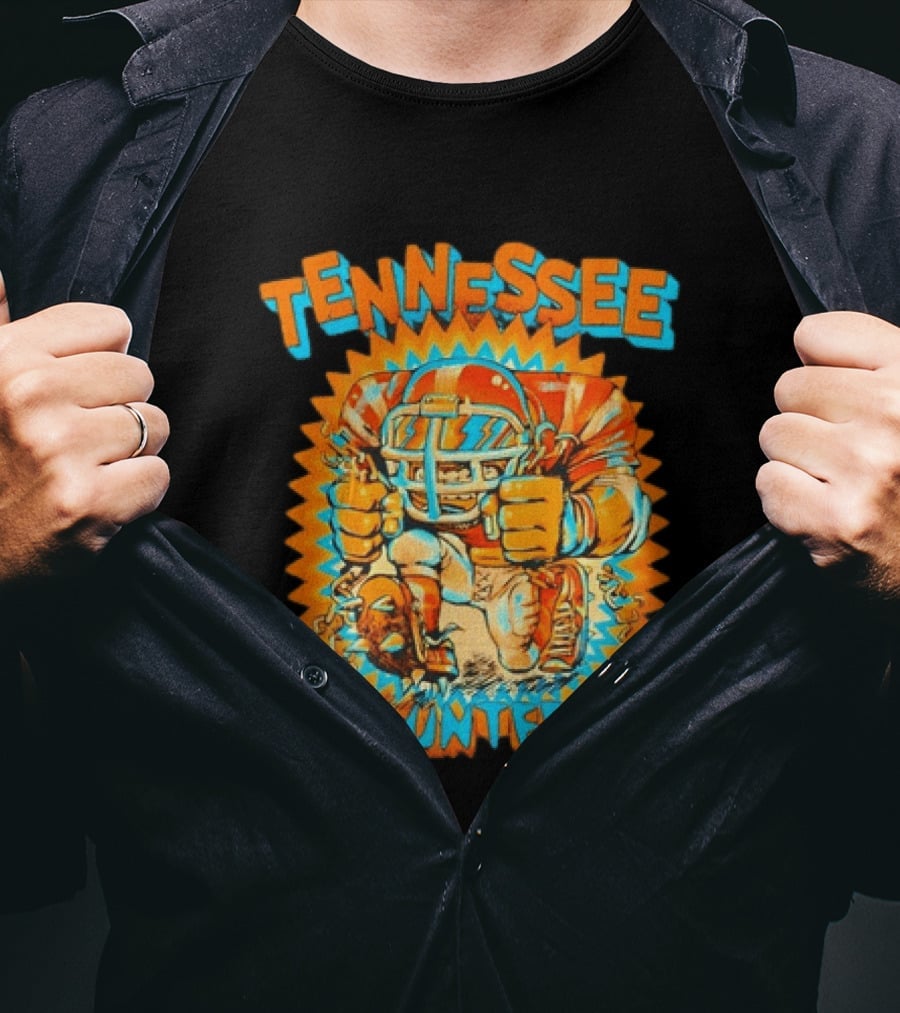Tennessee Volunteers Football Player Breaking Chains Dynamic Orange Blue T-Shirt