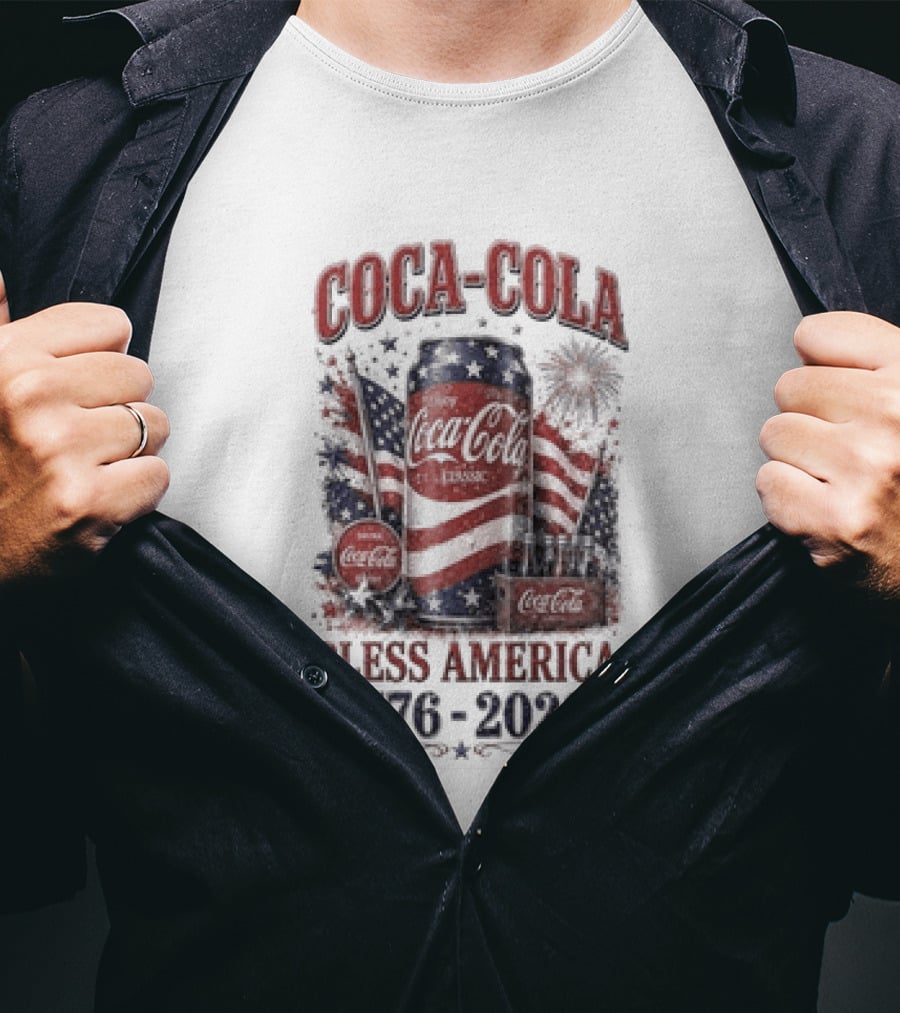 Coca Cola Bless America 1776 2026 Vintage Patriotic Celebration T-Shirt