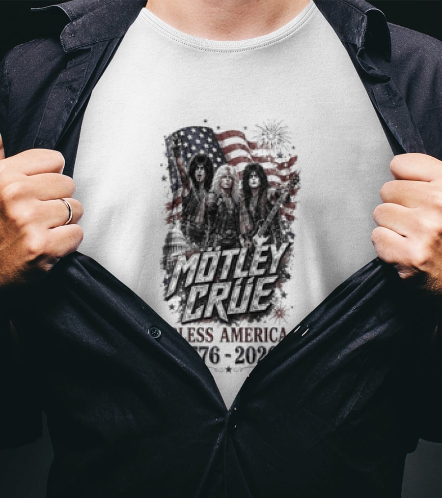 Motley Crue Bless America 1776 2026 Patriotic Flag Iconic Rock Band T-Shirt