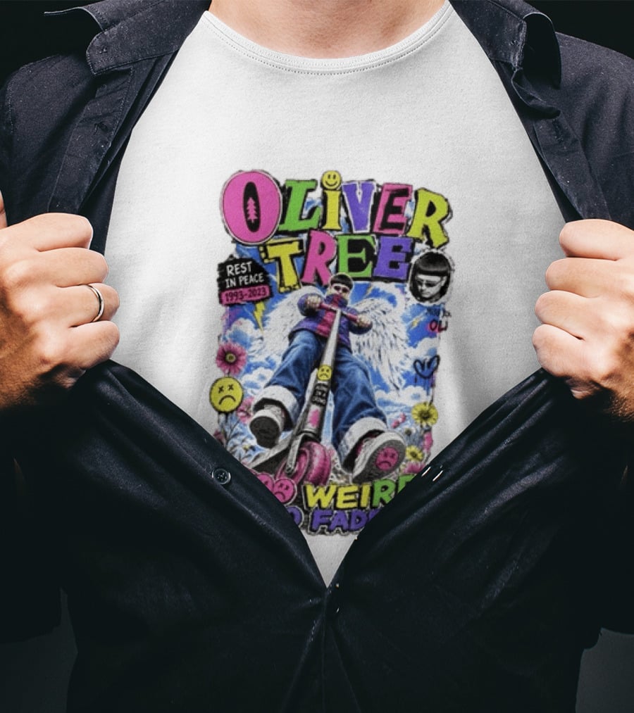 Oliver Tree Rest In Peace 1993 2023 Too Weird To Fade Angel Wings Scooter Floral T-Shirt