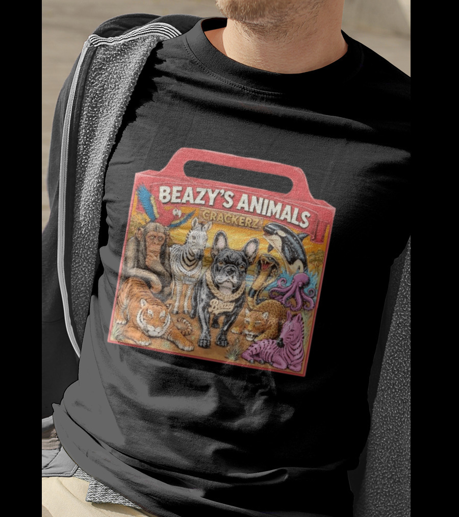 Beazy's Animals Crackerz French Bulldog Tiger Zebra Monkey Parrot Octopus T-Shirt