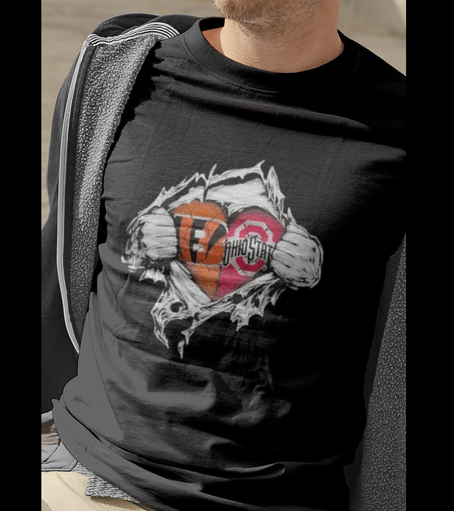 Bengals Ohio State Buckeyes Heart Tear T-Shirt