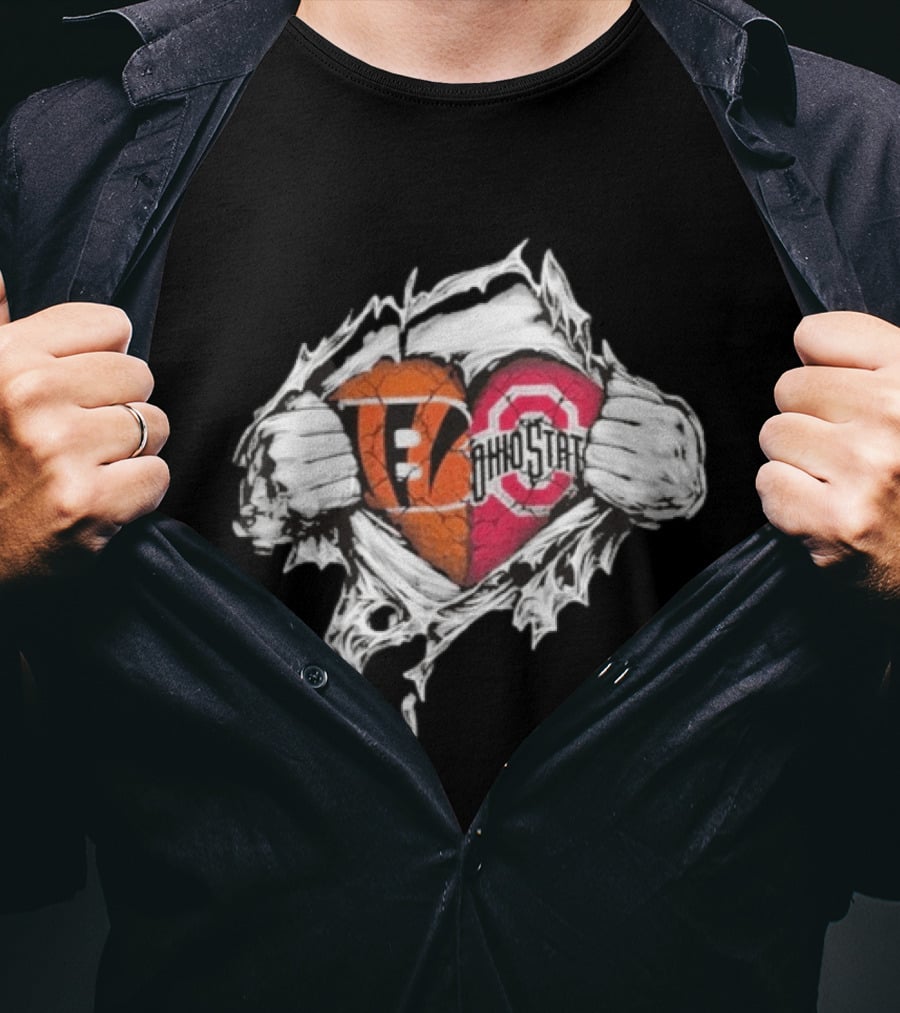 Bengals Ohio State Buckeyes Heart Tear T-Shirt