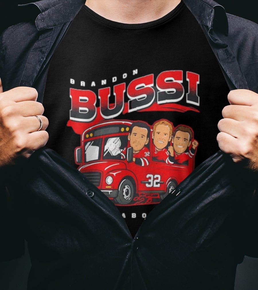 Brandon Bussi All Aboard 32 Boston Bruins Bus T-Shirt