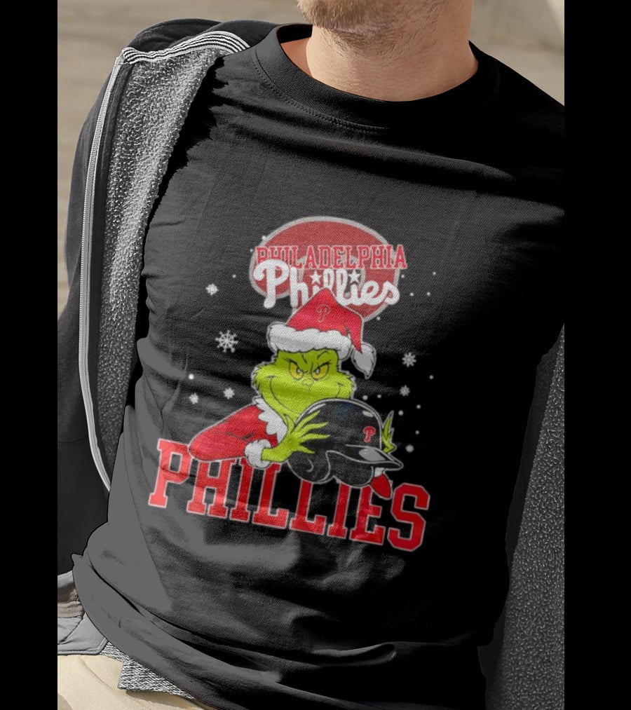 Philadelphia Phillies Grinch Hug Christmas Baseball Helmet T-Shirt