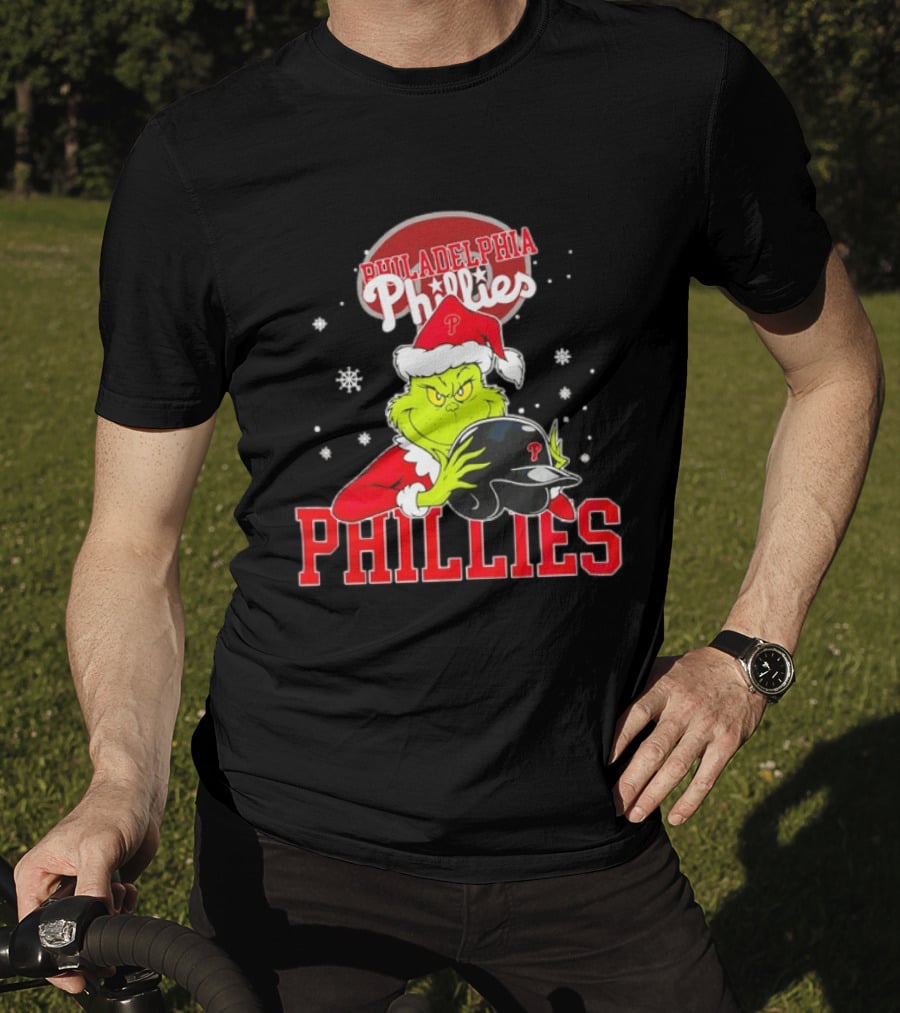 Philadelphia Phillies Grinch Hug Christmas Baseball Helmet T-Shirt