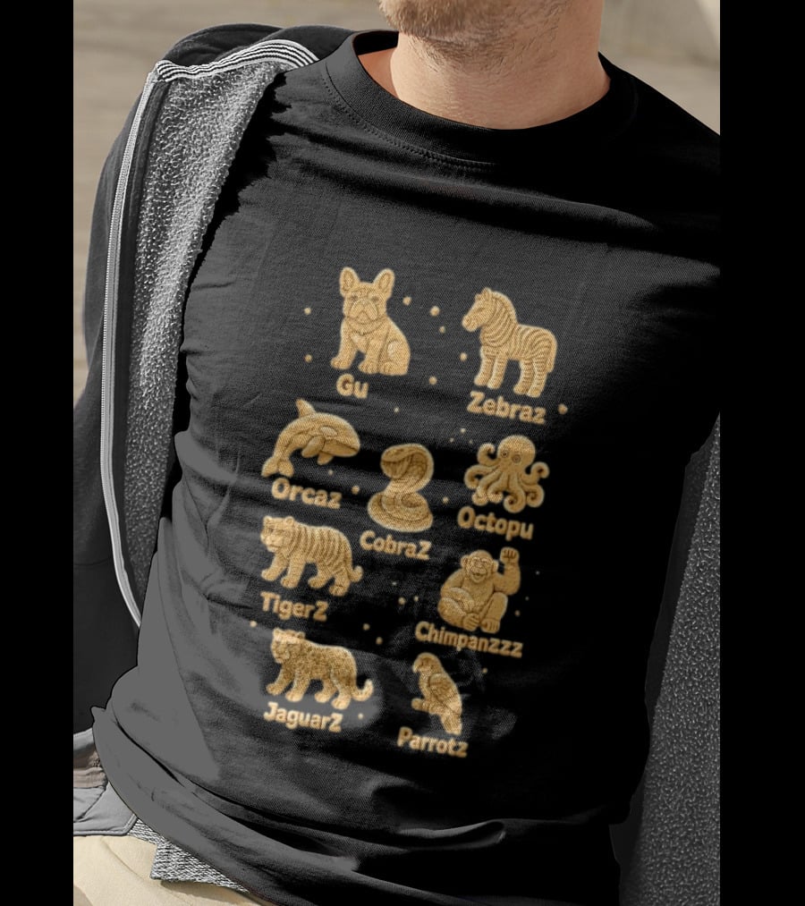 Gu Zebraz Orcaz Octopuz CobraZ TigerZ Chimpanzzz JaguarZ Parrotz Animal Crackers T-Shirt