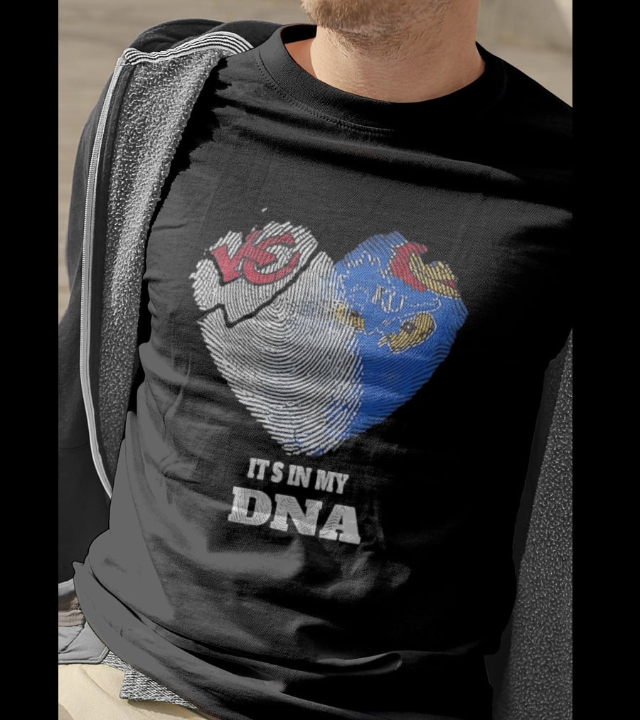 Kansas City Chiefs KU Jayhawks It's In My DNA Heart Fingerprint T-Shirt