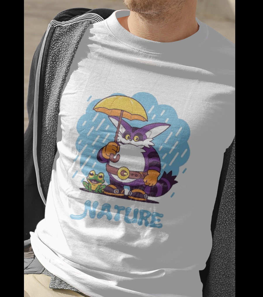 Big The Cat Froggy Nature Holding Umbrella In Rain T-Shirt