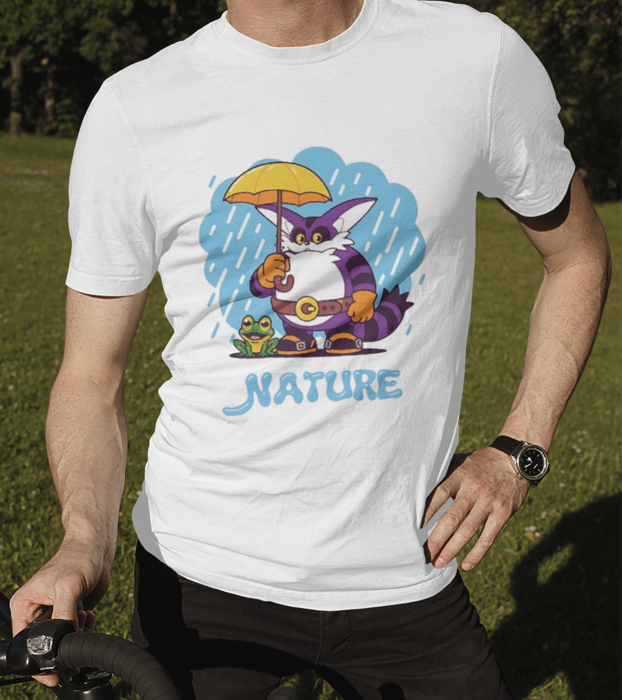 Big The Cat Froggy Nature Holding Umbrella In Rain T-Shirt