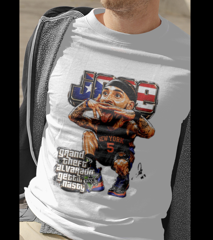 Grand Theft Alvarado New York Knicks Gettin Nasty Caricature T-Shirt