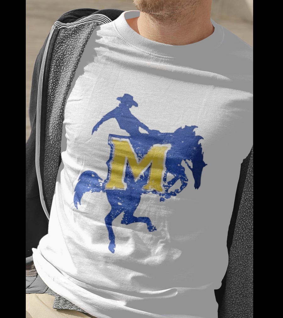 McNeese State University Cowboy M Letter Blue And Yellow T-Shirt