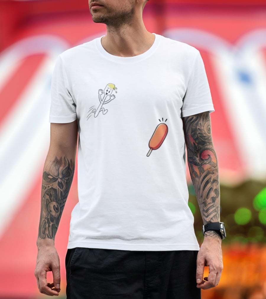 Spork Vs Corn Dog Humorous Food Chase Cartoon T-Shirt