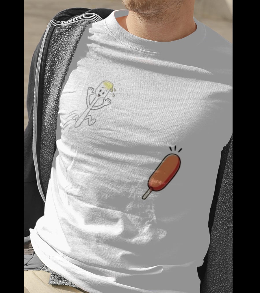 Spork Vs Corn Dog Humorous Food Chase Cartoon T-Shirt