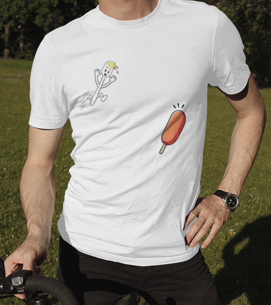 Spork Vs Corn Dog Humorous Food Chase Cartoon T-Shirt