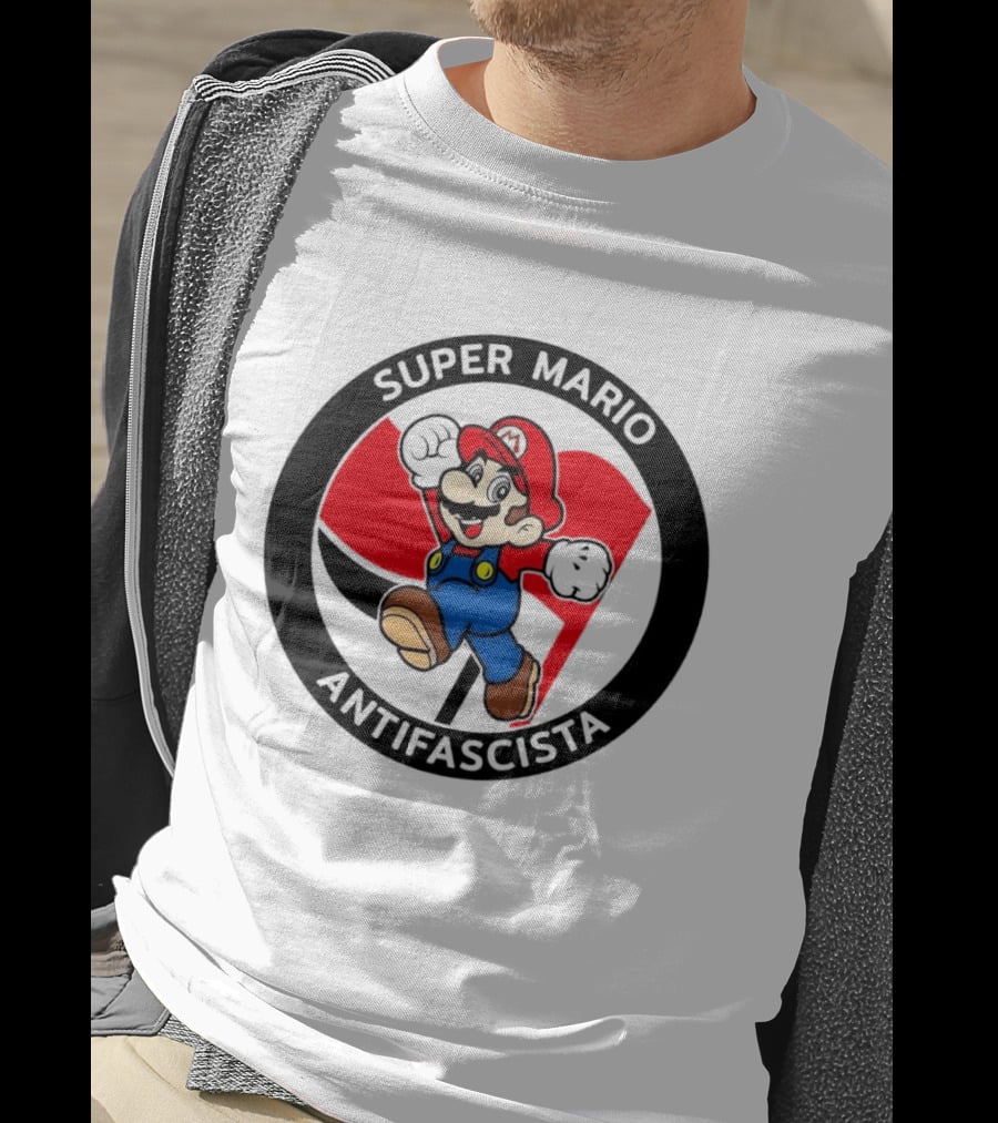 Super Mario Antifascista Red Black Flag Icon Protest T-Shirt