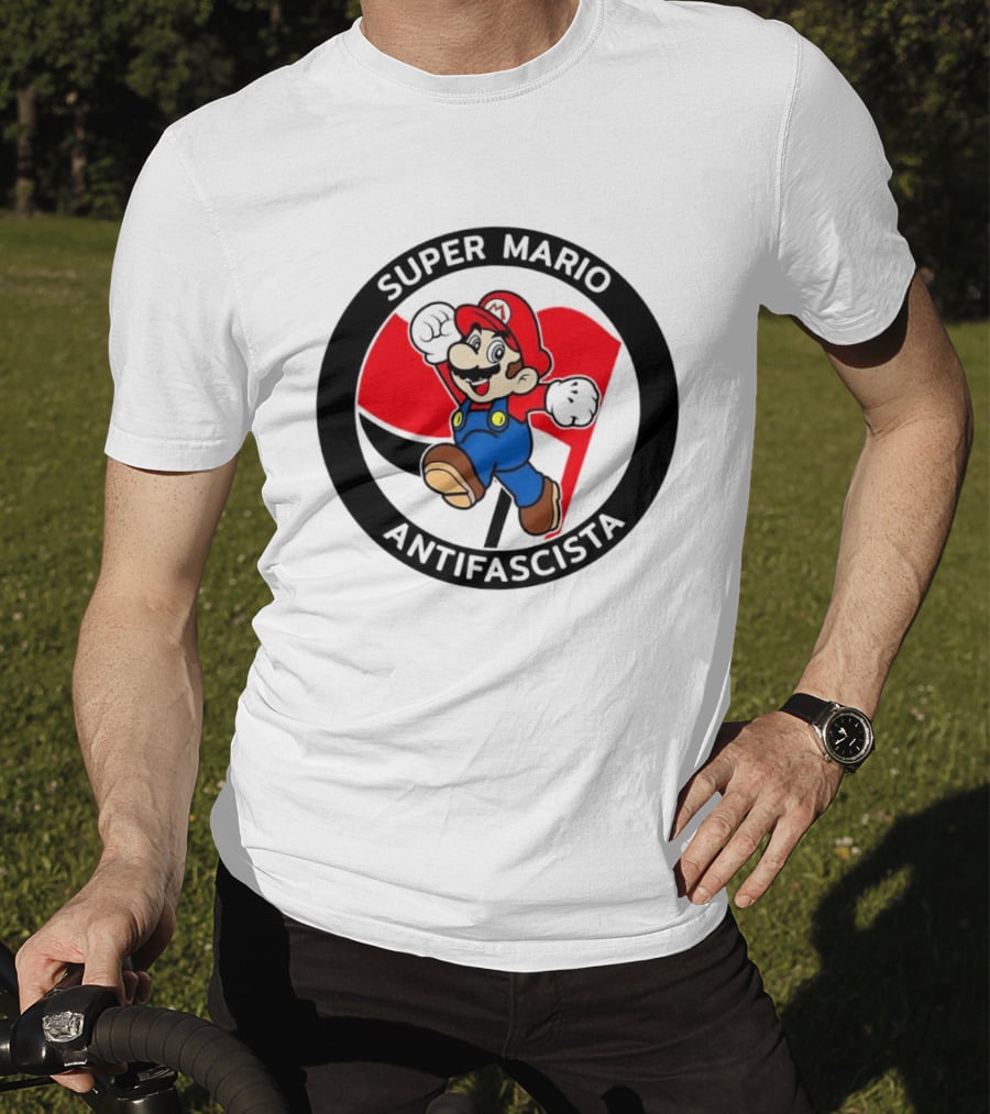 Super Mario Antifascista Red Black Flag Icon Protest T-Shirt