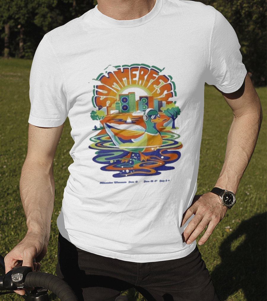 Summerfest Music Festival Milwaukee June 18 20 2026 Duck Art With Headphones Cityscape T-Shirt