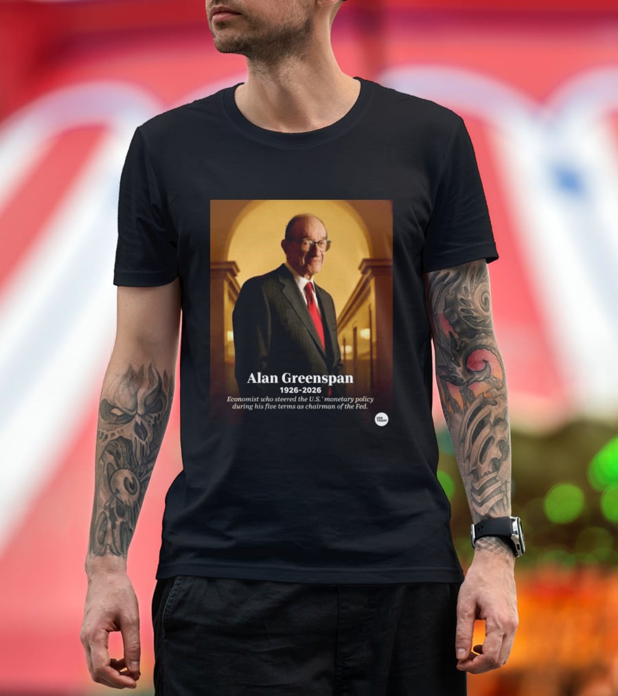 Alan Greenspan 1926 2026 Economist Steered U.S. Monetary Policy Five Terms Fed Chairman USA Today T-Shirt