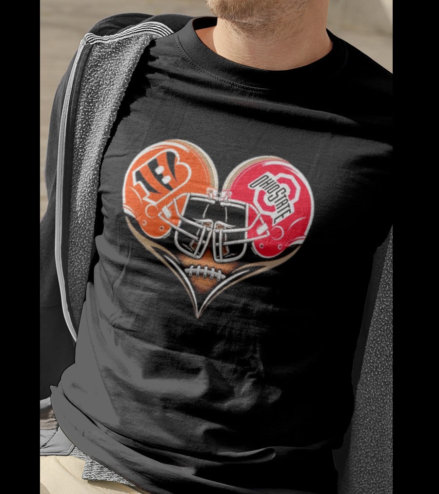 Bengals Ohio State Buckeyes Heart Helmet Football Love T-Shirt