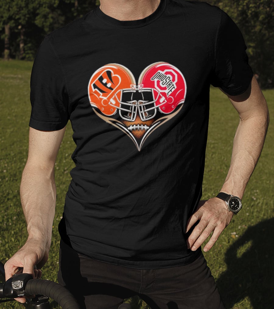 Bengals Ohio State Buckeyes Heart Helmet Football Love T-Shirt