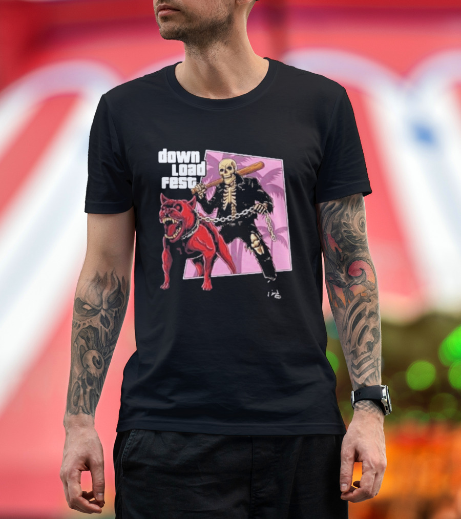 Download Fest Skeleton With Dog Baseball Bat June 2026 Grand Fest Auto GTA T-Shirt